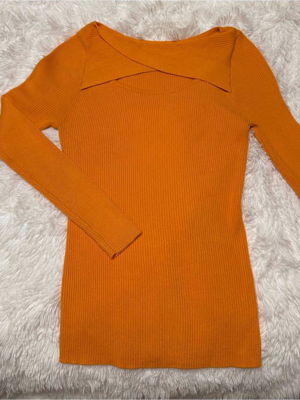 New York and Company Orange Twist-Front Long-Sleeve Knit Sweater - Picture 6 of 7